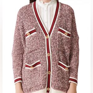 Maje Red, black and Cream Knit Cardigan